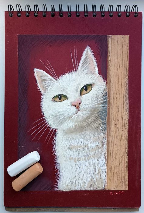 Картина пастелью в раме, картина с котом