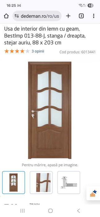 Usa de interior din lemn de pin, culoare stejar auriu, 88 x 203 cm