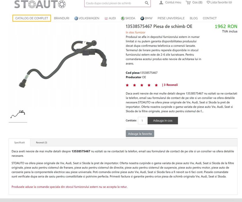 Vand furtun de ventilare a carterului PCV - piesa originala BMW