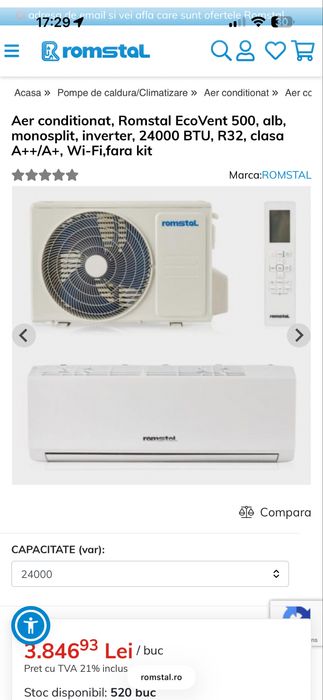 aer conditionat romstal ecovent 24000 btu