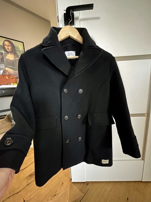 Вълнено тъмно синьо палто Zara