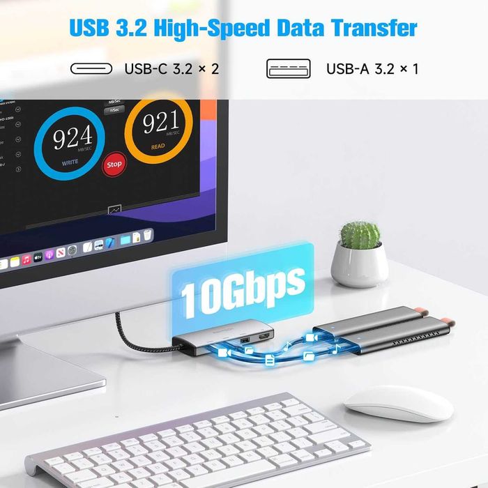 RSHTECH 10Gbps USB C хъб, 7-в-1 USB C многопортов адаптер с 4K HDMI