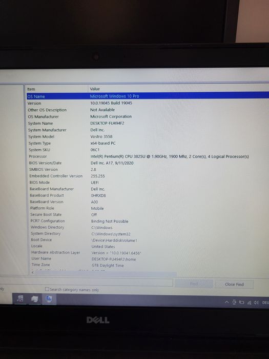 Laptop Dell Vostro 3558 , Intel Pentium 3825U , 8 GB  , ssd 120 GB  , 15.6 "
