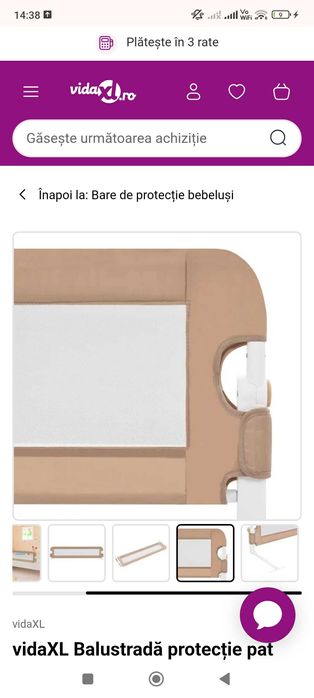 Balustradă protecție pat copii, gri taupe, 150x42 cm, Nouă!