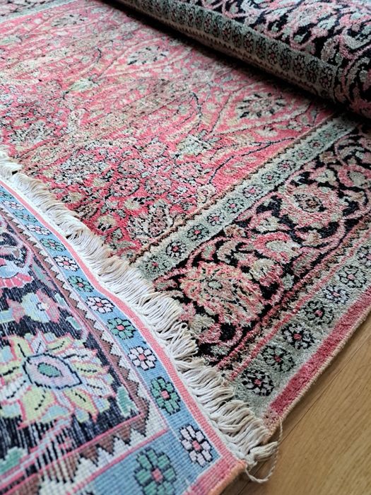 covor Qom mătase 198/128,traversa manual traditional persan iran vechi