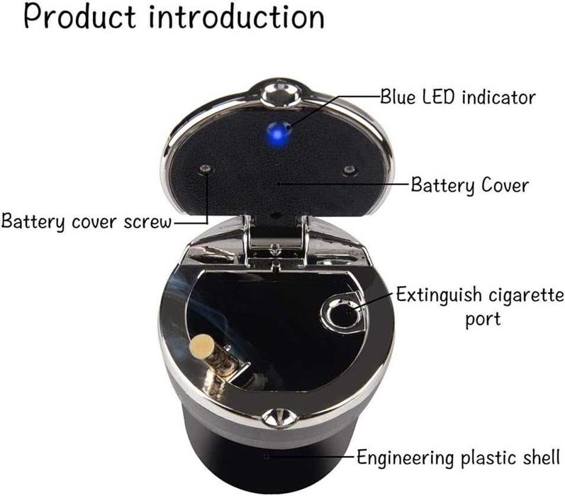 Scrumiera auto cu lumina LED activare automata montare in suport pahar