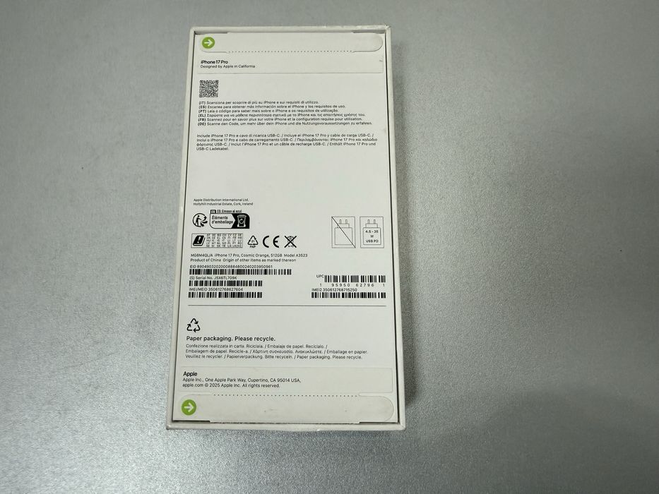 iPhone 17 Pro,,512GB, Cosmic Orange, nou la cutie