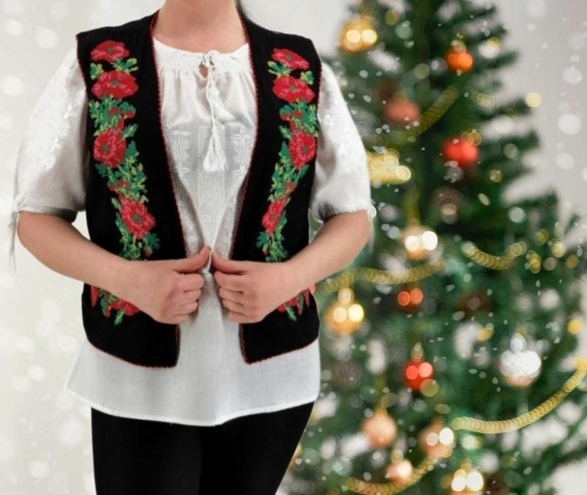 Vestă XL, bumbac, tradițională, cu trandafiri roz