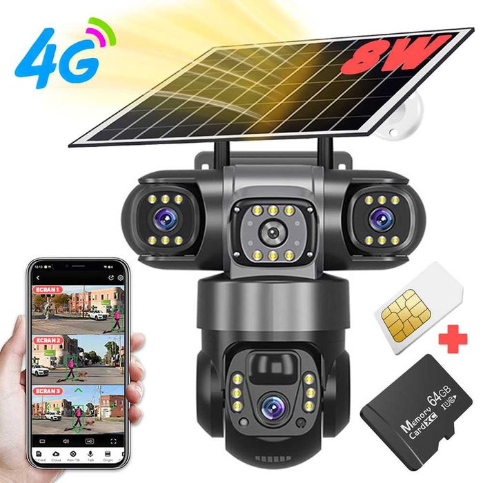 Camera Supraveghere Solara 4G cu SIM, 6MP, Zoom 10x, Baterie 8000mAh