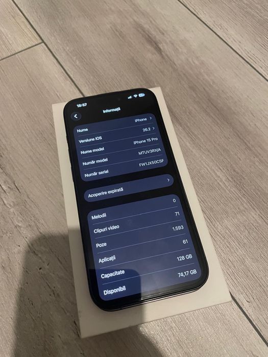 Vând/Schimb iPhone 15 Pro Black Titanium, Factură/Garanție.