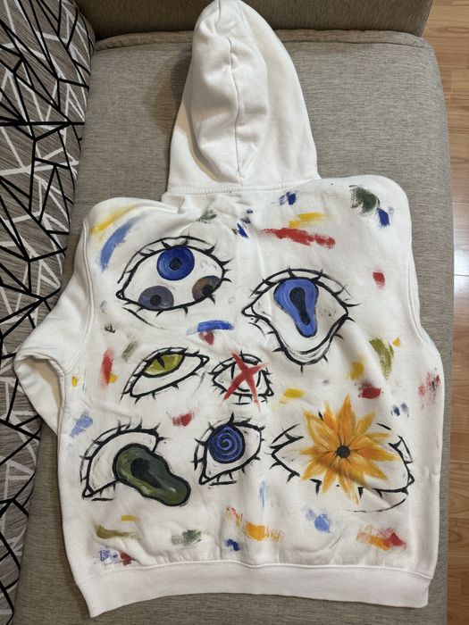 Hanorac alb H&M cu glugă, mărimea XL, custom made cu motive cu ochi