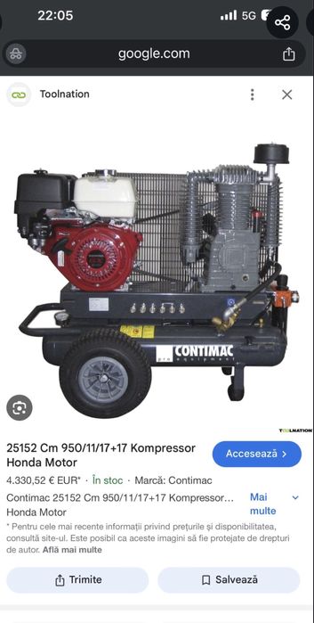 Compresor de aer cu motor Honda GX 340 11 bar 950l/minut nou