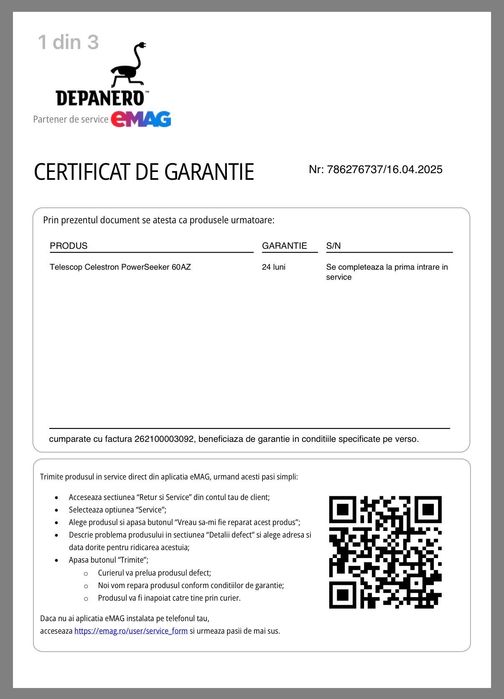 Telescop Celestron PowerSeeker 60AZ, in Garantie