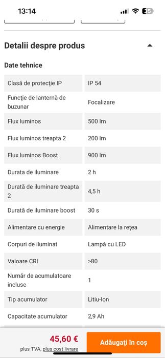Lanterna cu acumulator litiu-ion 450 lm