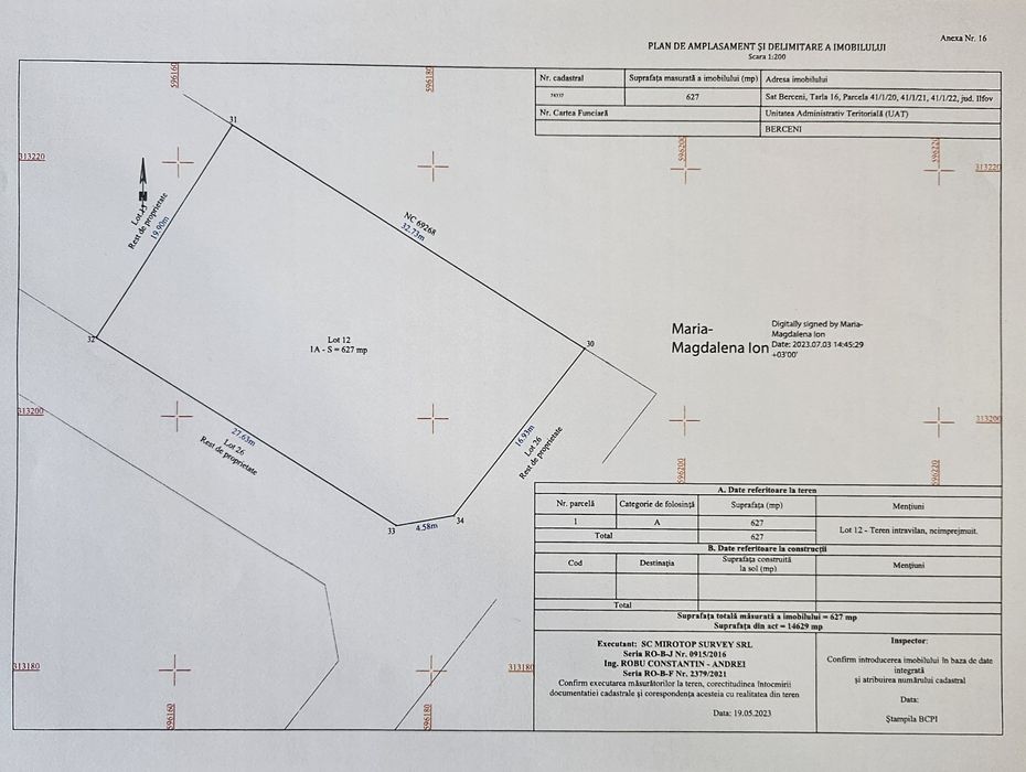 Terenuri intravilan comuna Berceni