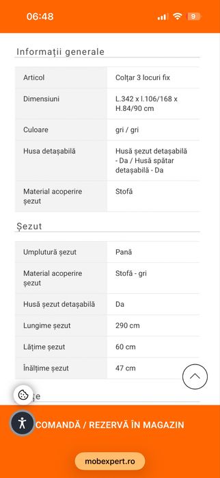 Coltar dreapta Tend Mobexpert stofa aproape gratis/ieftin/urgent