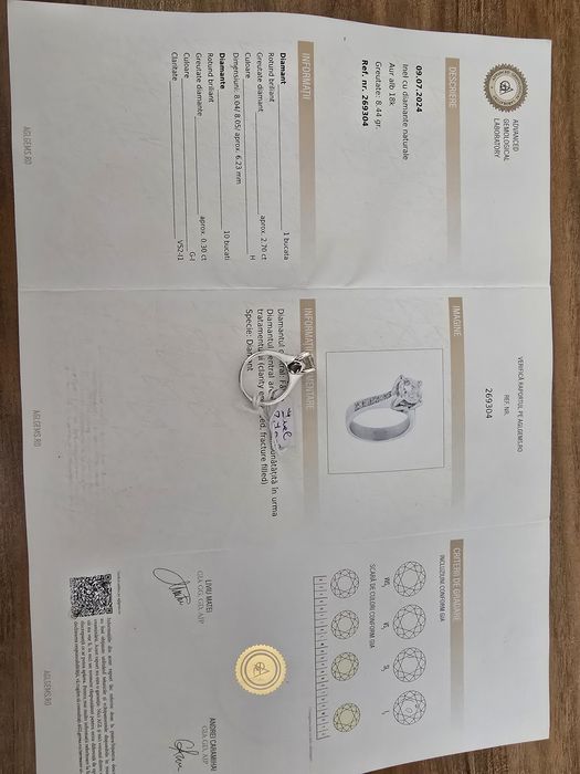 Vand sau schimb cu auto Inel aur alb 18k cu Diamant de 2,7ct.nou