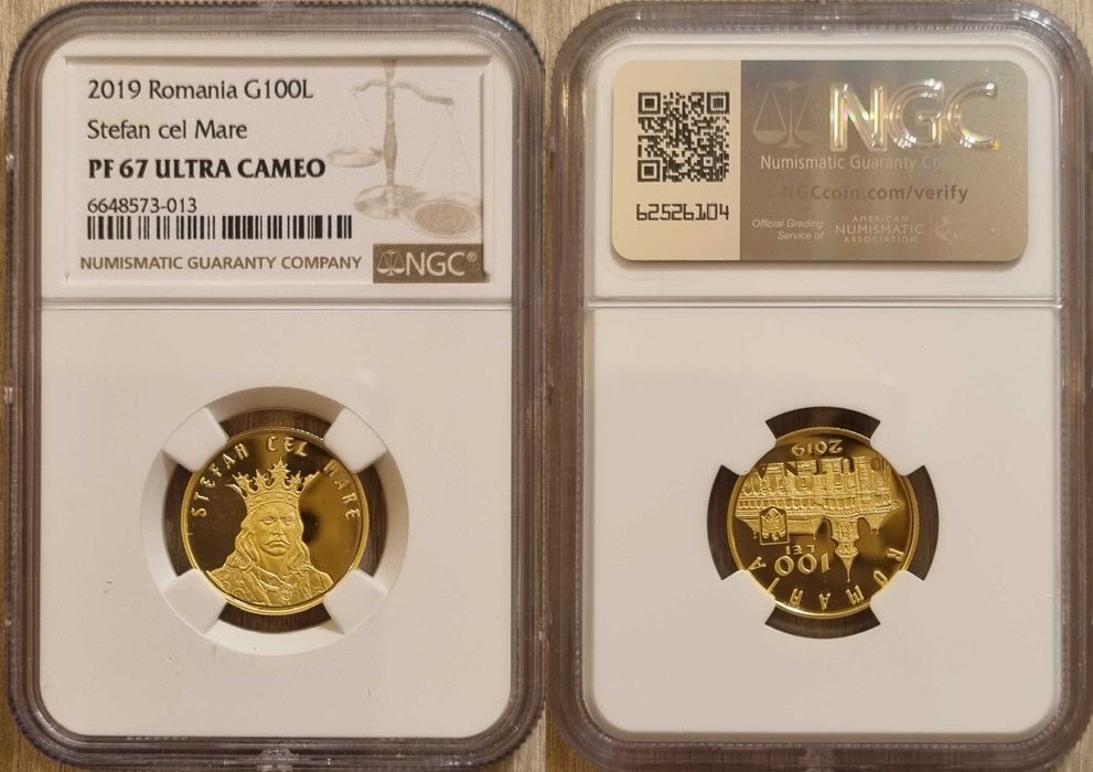 Moneda BNR 100 lei aur Stefan cel Mare Putna gradata NGC PF 67 UC