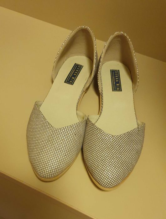 Balerini argintii din piele Donna Mia, mărimea 36