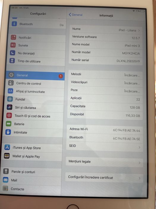 Tableta apple mini 3 wifi 128 gb gold