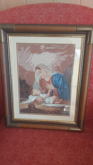Tablou cusut manal- Maica Domnului cu pruncul