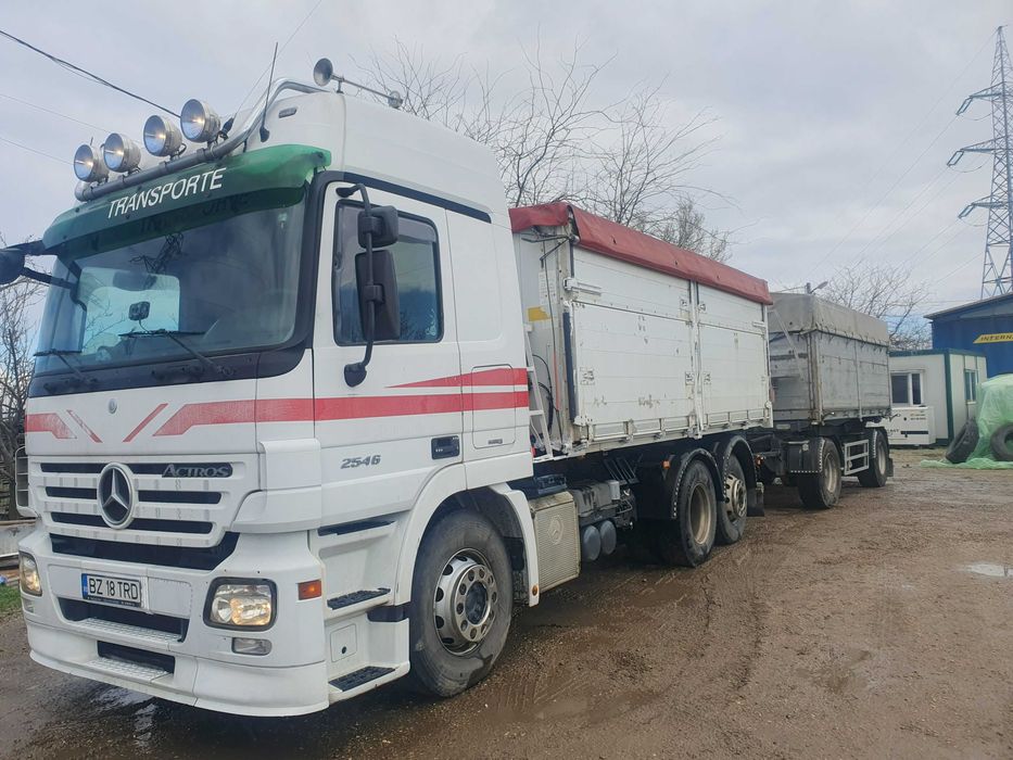Vindem ansamblu basculabil Mercedes Actros si remorca cereale agregate etc