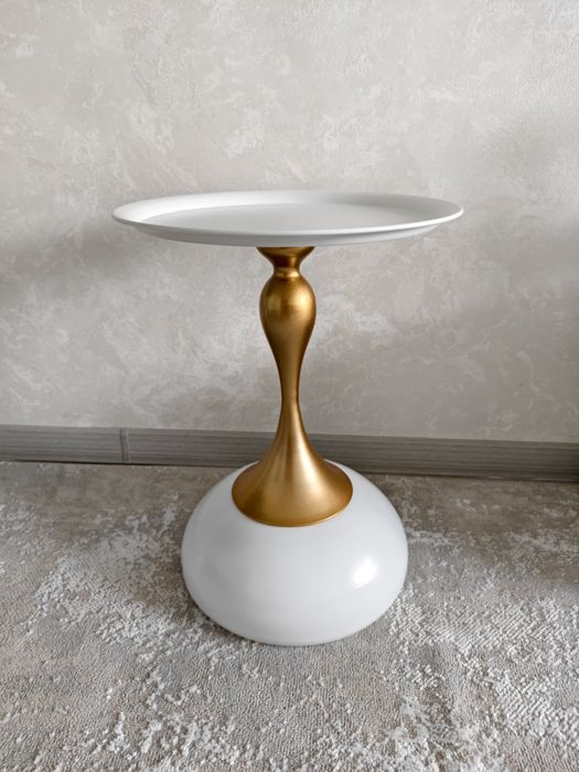 Журнальный столик W1, 40x40x54 см, белый, золотой