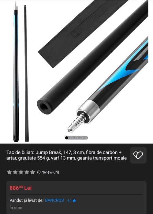 Tac de biliard Jump Break, 147, 3 cm, fibra de carbon + artar