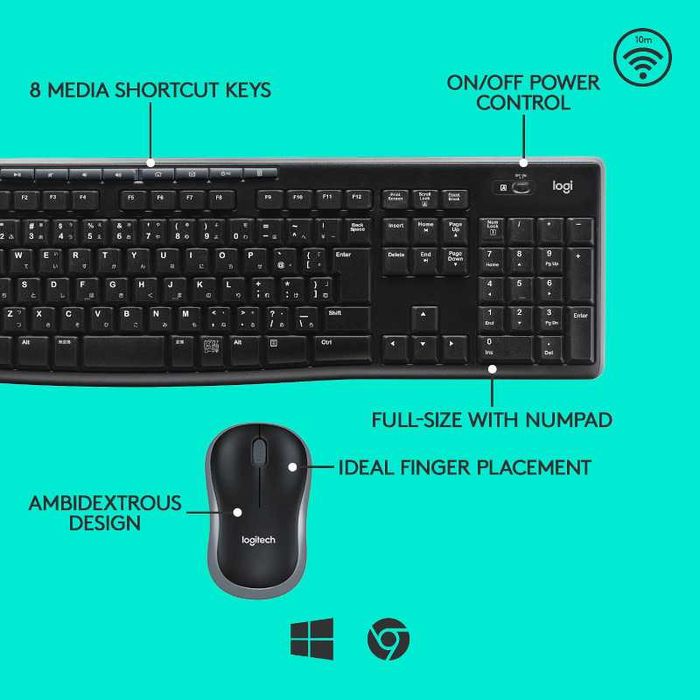 Kit Logitech Wireless Desktop MK270, USB 2.0, layout US INTL, Negru