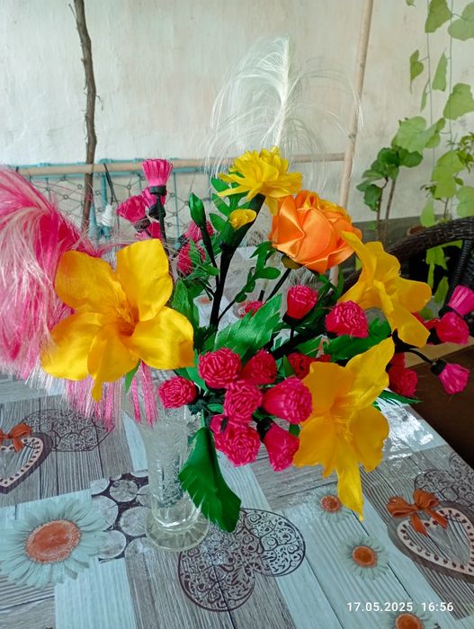 Цветы искусственные из атласной ленты для декора