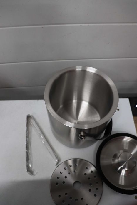 Кофа за лед с капак, цедка, щипки, неръждаема стомана, 2.0L, ледарка