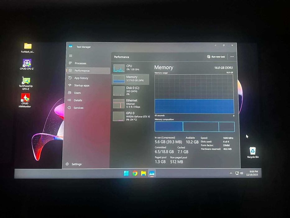PC Gaming 1050TI 16GB RAM SSD
