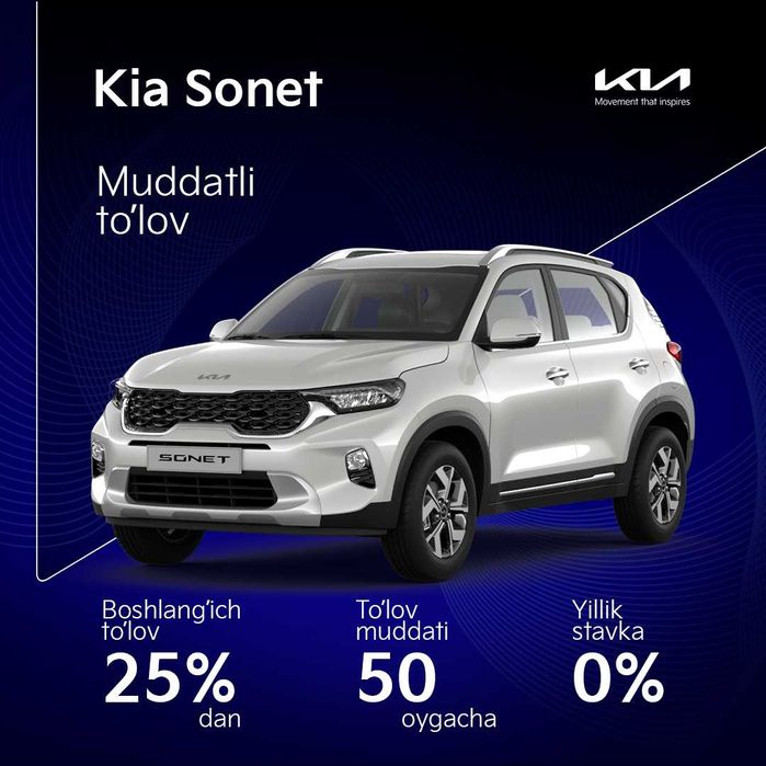 Yangi Kia Sonet 2025 • 0% stavka • 50 oygacha to‘lov