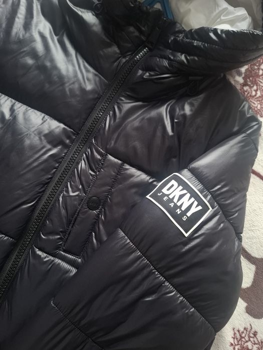 DKNY Wet Shine Nylon Hooded Puffer Jacket