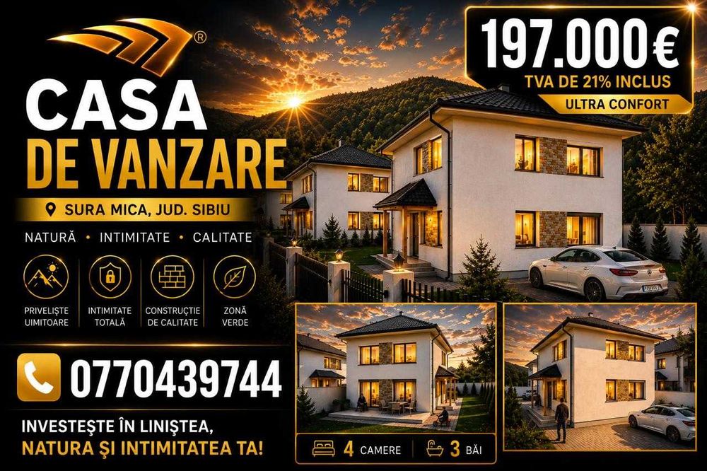 Casă individuala noua de vanzare, pod 4 camere teren 380 mp Șura Mică