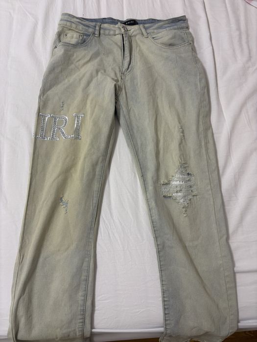 Blugi amiri gri cu cristale