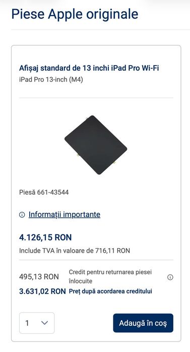 Display swap iPad Pro 14” M4 A2925– stare impecabilă