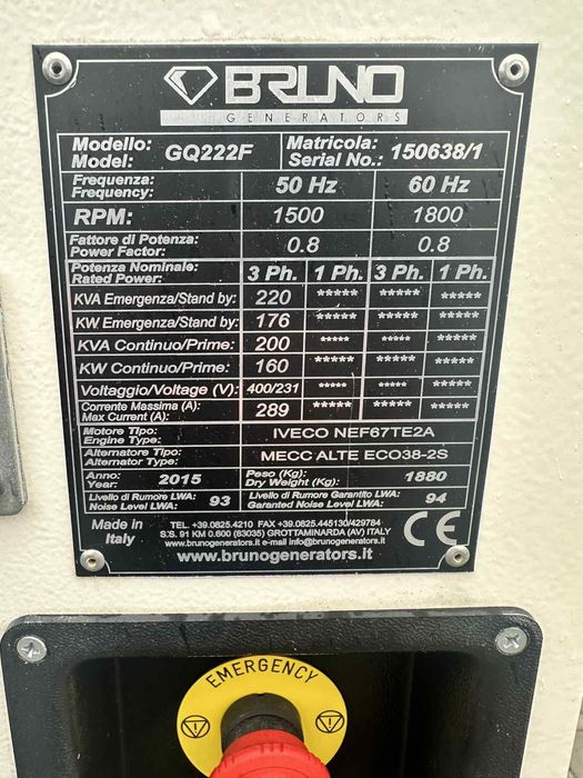 Generator Diesel Bruno GQ222F 160 kw