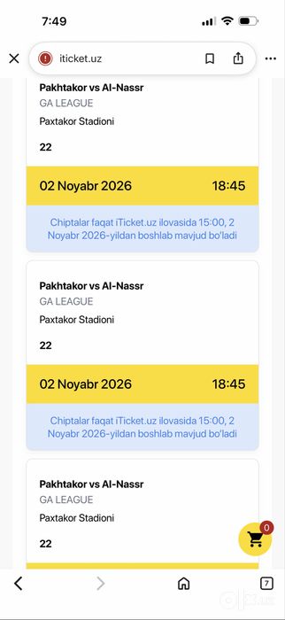Al nasr vs Paxtakor ticket