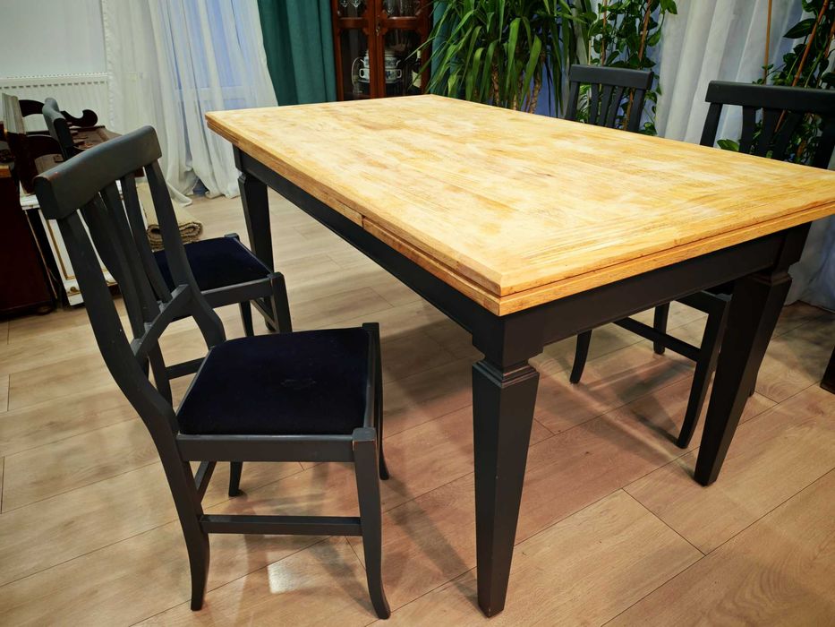 Masa extensibila din stejar cu scaune