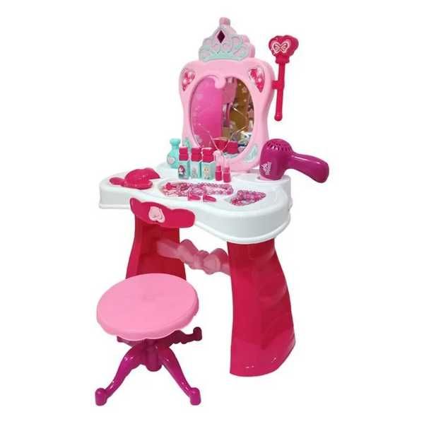 Детска тоалетка с огледало, звук и светлини, 18 части, Розов