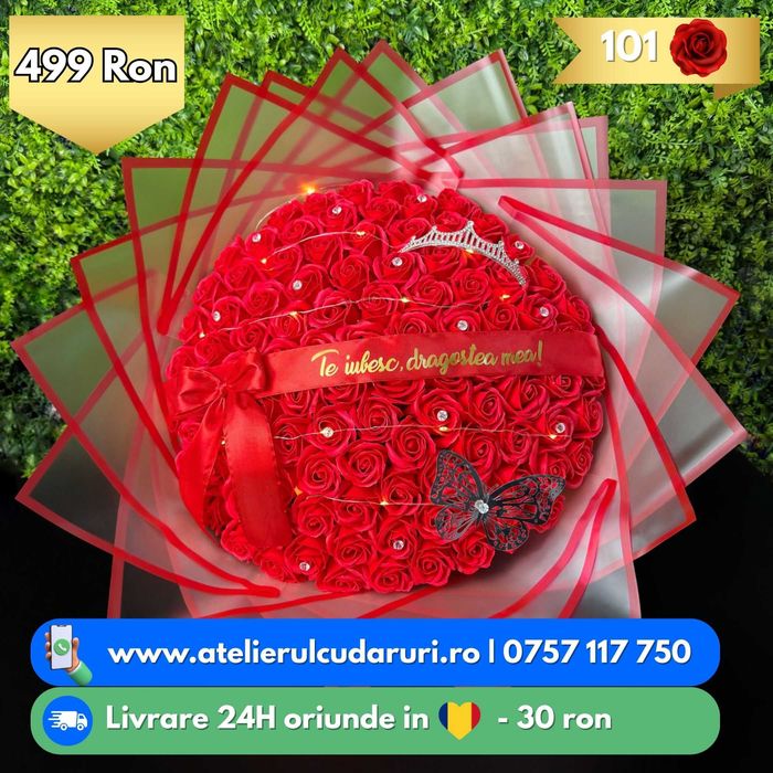 Buchete trandafiri din sapun personalizate + cu sclipici
