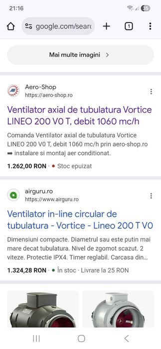 Ventilator in linie de tubulatura Vortice 200 v0