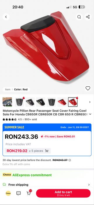 Accesoriu Şa pasager Honda Cbr650r