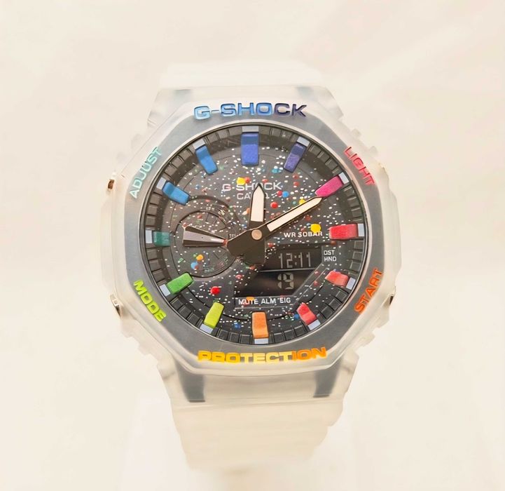 Ceas Sport Casio g shock ga 2100 Hc jellyfish ,Transparent Drop Rainbow , Nou,Garantie 2 ani