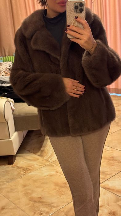 Късо палто от норка.Кафяв.Визон.Яке от норка.Естествена кожа с косъм.