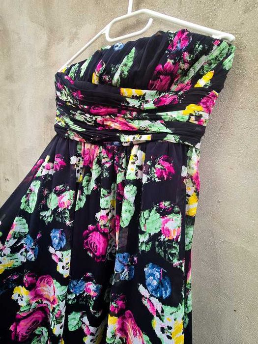 Rochie Stockh LM strapless neagră florală, mărime 36/S