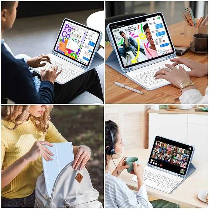 GKABXY Калъф с клавиатура за iPad (A16) 11-то поколение 2025 и iPad 10-то поколение 2022 със стойка