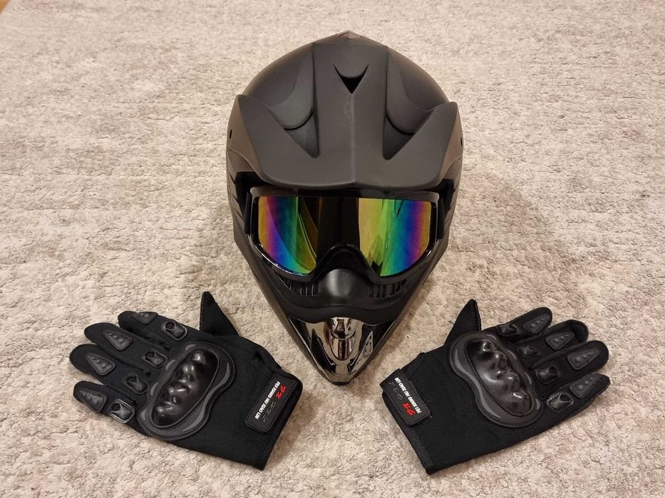 Casca cu ochelari, manusi si cagula, enduro, atv, moto S/M/L/XL