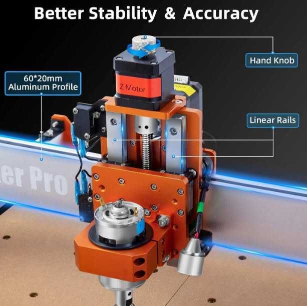CNC фреза FoxAlien Masuter Pro 4040, CNC рутер, подобрена 3-осна фреза за дърво, метал, акрил.